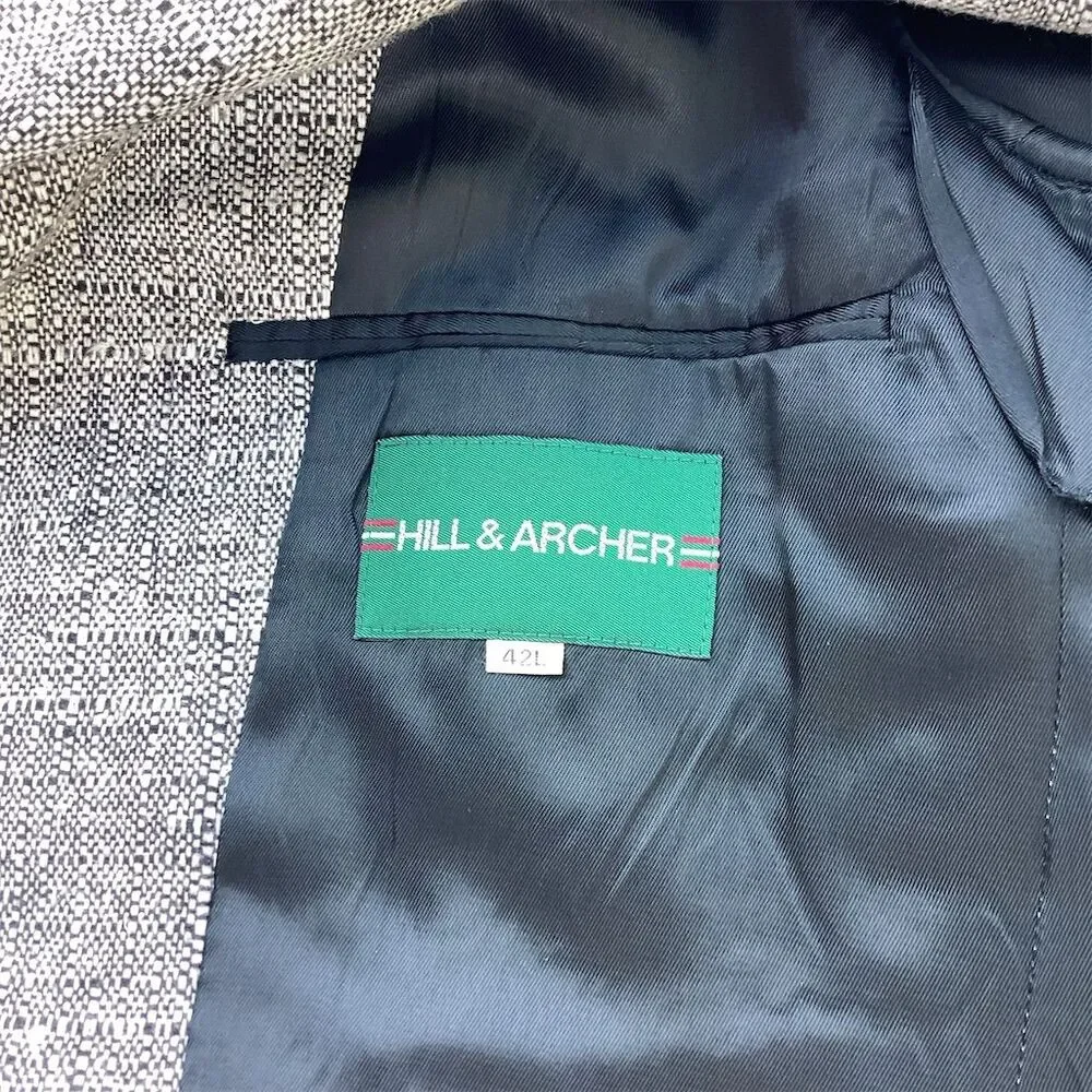Vintage Hill & Archer Men's Gray Wool Tweed Blazer Size 42 L‎ Herringbone